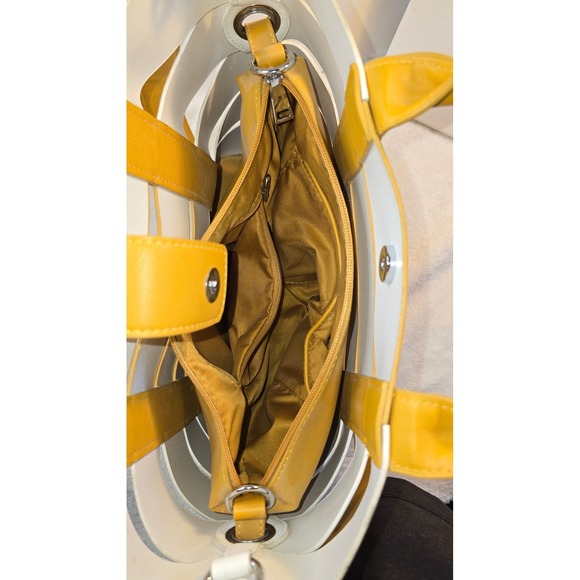 Madison West Tote Bag White Yellow Leather Cutout Tote Shoulder Bag - Picture 5 of 8